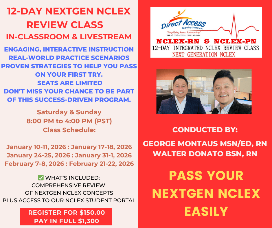 12-Day NextGen NCLEX Review Class (In-Classroom & Livestream)  Starting January 10, 2026